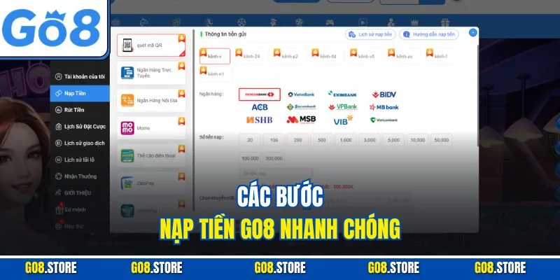 Các bước nạp tiền GO8 nhanh chóng